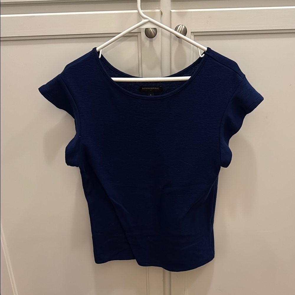 Banana Republic Blue Ruffle Cap Sleeve T-Shirt